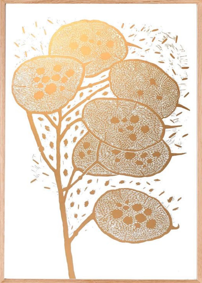 Monika Petersen plakat 50x70 - Winter Branch Gold/White